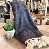 Grey Raw Cotton Throw with Natural Tassels | 140×200cm Minimalist Soft Blanket for Sofa & Bed